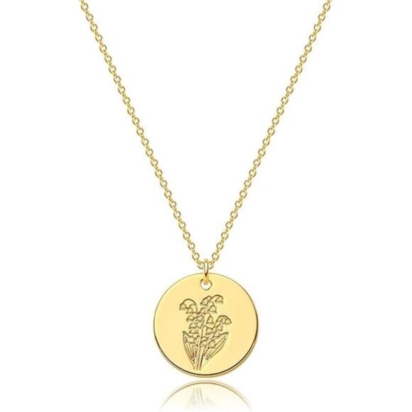 MEVECCO Birth Flower Necklace 18k Gold Custom Floral Pendant Necklaces Dainty - Picture 7 of 7